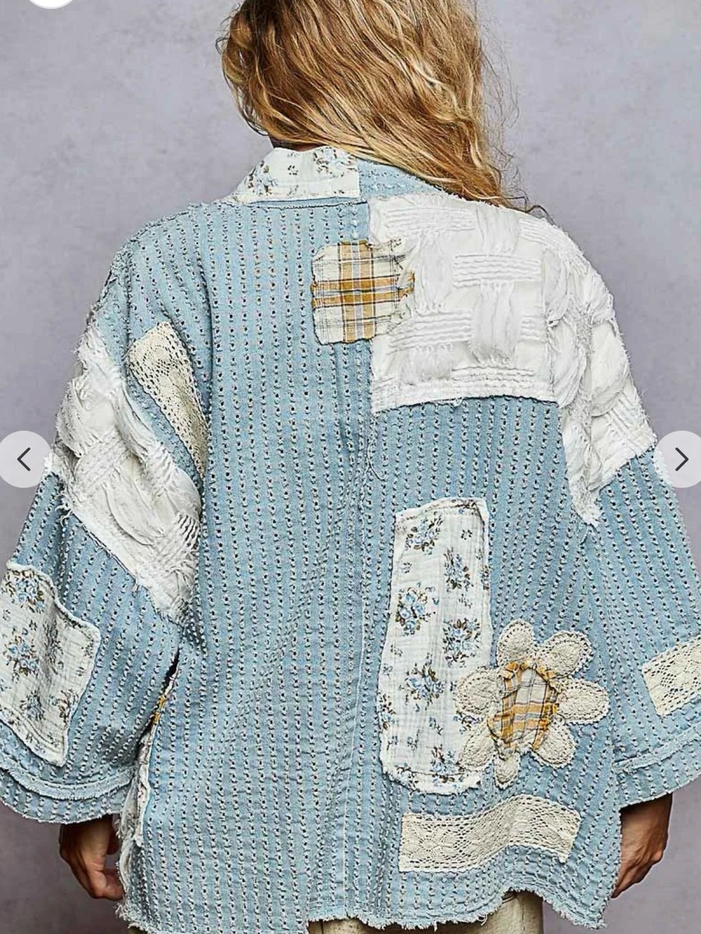 NWT POL Light Blue Quilted Patchwork Kimono Jacket ๐ผ โจ - Picture 3 of 3